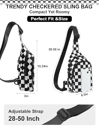 Checkered Sling Bag for Women, Small Checkered Crossbody Chest Bag with Shoulder Strap Fanny Pack Purse, Travel3