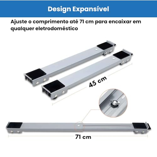 Suporte com Rodinhas e Base Móvel Ajustável para Eletrodomésticos Pesados Fogão, Geladeira, Máquina