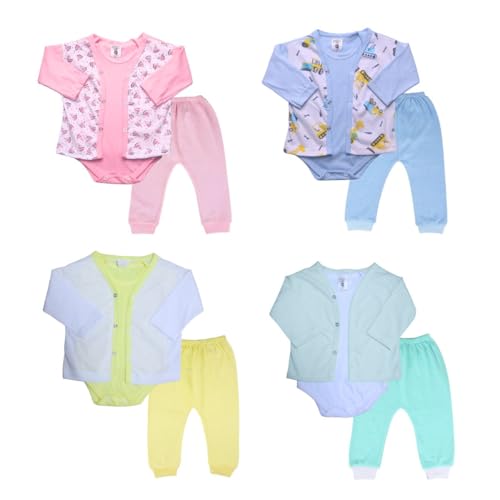 Kit Pagaozinho Body Mijao Bebe Recem Nascido 3 Pcs Enxoval (Rosa-MENINA, M)