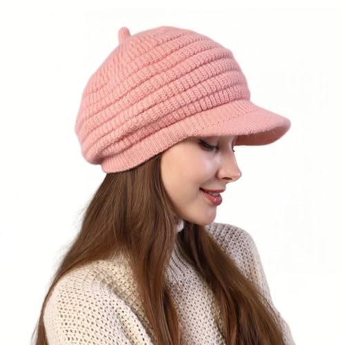 ZKYUCH Invierno Cálido Fleece Forrado Slouchy Cráneo Gorro con Visor de Punto Newsboy Sombreros para Mujeres Sombrero de Tiempo Frío Suave,Color1