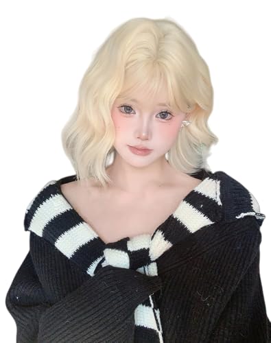 TEDPRBGE Short Curly Bob Wig for Women Milky Golden Bob