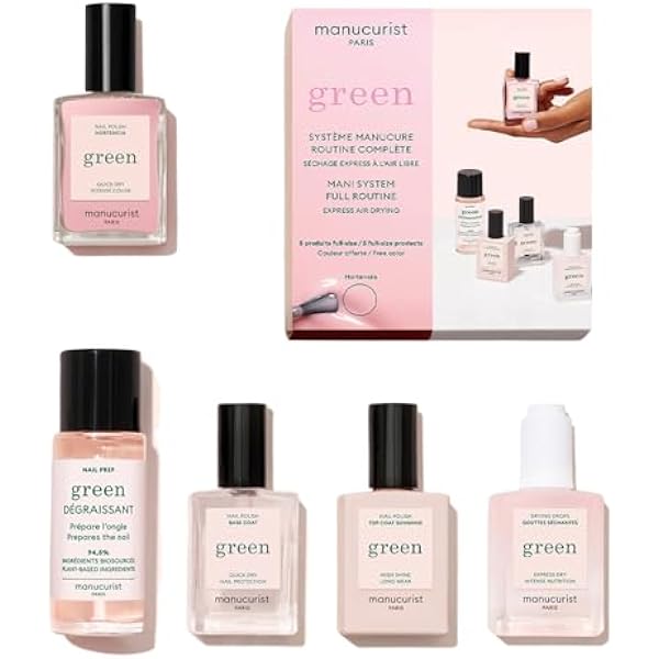 Manucurist Green™ Rose System (Hortencia) - Organiczny Profesjonalny zestaw do manicure'u wegańskiego: 1 odtłuszczacz, 1 lakier do paznokci Hortencia, 1 lakier do paznokci, 1 lakier do paznokci, suche