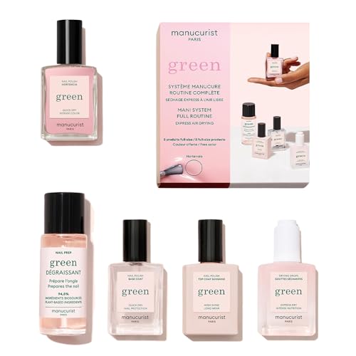 Manucurist Green™ Rose System (Hortencia) - Organiczny Profesjonalny zestaw do manicure'u wegańskiego: 1 odtłuszczacz, 1 lakier do paznokci Hortencia, 1 lakier do paznokci, 1 lakier do paznokci, suche