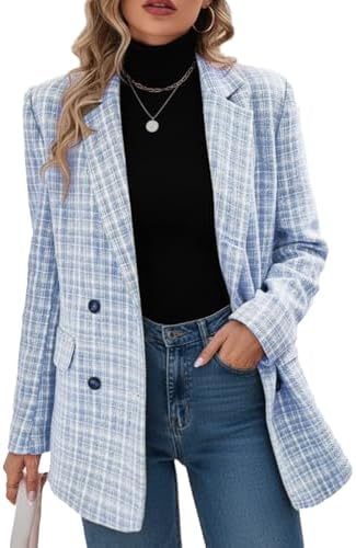 Mina Self Plaid Tweed Blazer Jacket for Women 2024 Fashion Elegan...