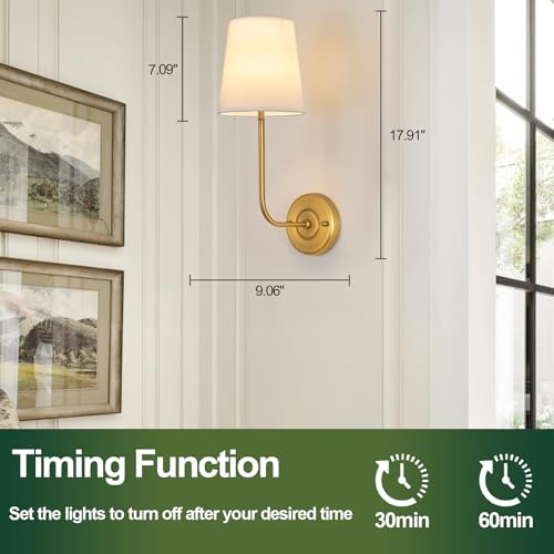 Image of Set of 2 Battery Operated Wall Sconce with Remote Control and White Fabric Shade,15 Colors Dimmable 5200mAh Rechargeable Cordless Wall Lamp for Living Room Bedroom Hallway,2 Bulbs Included