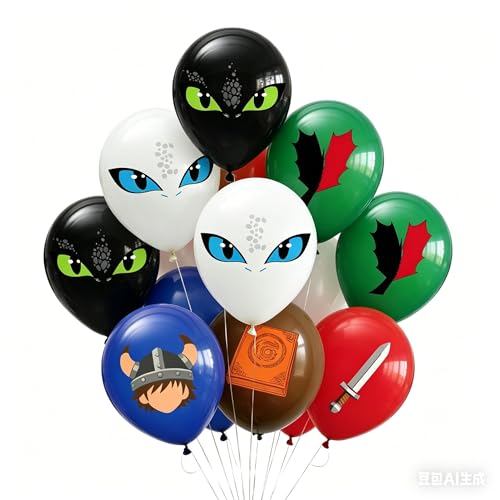 Fantasy Dragon Party Balloons 24PCS 6 Unique Designs Medieval Adventure Theme Latex Balloons Viking Birthday Decorations for Kids Boys Party Supplies