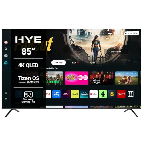 HYE TV - Smart TV 85 Screen Size 4K Resolution QLED Technology Apple AirPlay Samsung Tizen OS & Gaming Hub Versatile Connectivity Black Perfect For Streaming Gaming & Entertainment