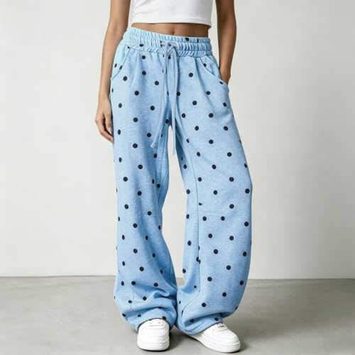 Womens Sweatpants Drastring High Waisted Polka Dot Wide Leg Barrel Pants - image 2