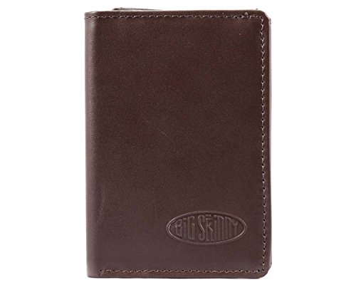 Big Skinny Men's Slim Leather Tri-Fold Wallet - Holds 30 Cards, Thin Design With Zipper Pocket
