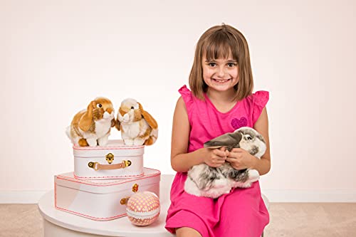 Teddy Hermann 93791 Hase Widder-Kaninchen liegend Hellbraun-Weiss gescheckt 30 cm, Kuscheltier mit idealem Recyclinganteil (Füllmaterial)