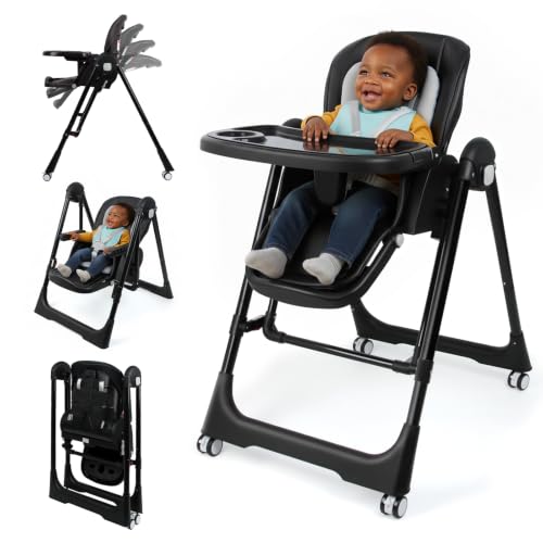 Image of Foldable High Chairs for Babies and Toddlers Convert to Baby Rocker | Convertible with Reclining Seat & Leg Rest, 3-in-1 with Tool-Free Assembly