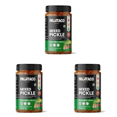 Image of Fruitaco Mixed Pickle 1kg - Authentic Indian Pickle with Tangy, Spicy, & Robust Flavors, Mixed Aachar (Pack of 3)