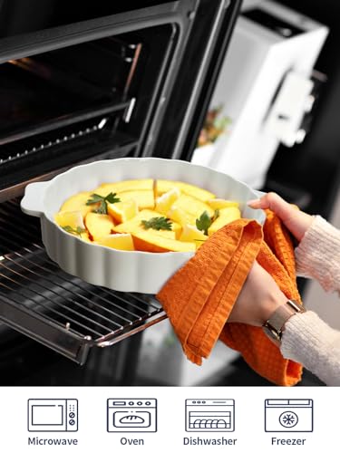 Ceramic 11.4in Baking Dish With Lid +13Inch Round Pie Pan With Double Handle, Bakeware Set For Cooking Cake Dinner Banquet and Daily Use, Microwave, Dishwasher, and Oven Safe - Image 6