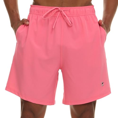 Champion Mens Swim Trunks with Mesh Liner, Quick Drying Mens Bathing Suit, Board Shorts for Swimming and Beach Coral