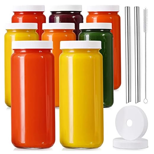 [ 8 Pack ] Glass Juicing Bottles with 2 Straws & 2 Lids w Hole- 16 OZ Travel Drinking Jars, Water Cups with White Airtight Lids, Reusable Tall Mason Jar for Juice, Bubble Tea, Smoothie, Tea, Kombucha