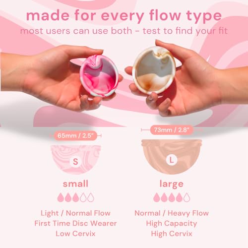 Image of Bodyotics Reusable Menstrual Disc - 2 Pack (S & L), Pink & Beige | Leak-Proof Alternative to Cups, Tampons & Pads for Light or Heavy Flow; Body-Safe Silicone with 12 Hour Wear