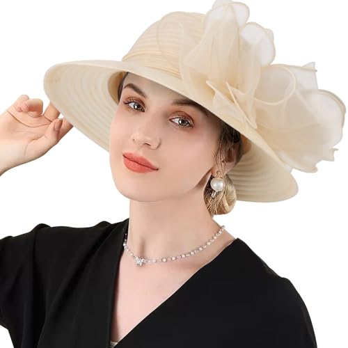 Image of DRESHOW Lady Derby Dress Church Bowler Cloche Hat Bowknot Organza Bridal Cap for Wedding
