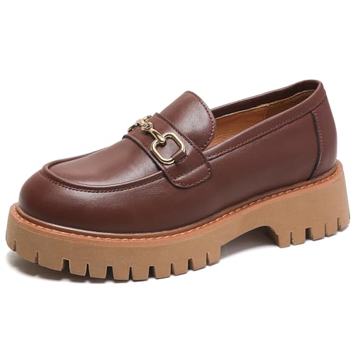 Image of Platform Loafers for Women Chunky Heel Lug Sole Loafers Slip ons Round Toe