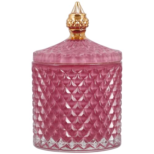 ULTECHNOVO Pink Glass Storage Jar with Lid - Decorative Jewelry Organizer Trinket Box - Nordic Crystal Candy Dish for Vanity Desk Bathroom Decor - Small Apothecary Canister