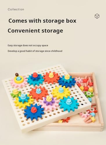 Kibi Store Holzgetriebe, Holzbrett mit stapelbaren Zahnrädern, Puzzle-Ausrüstung, Montessori-Spielzeug für Kinder ab 3 Jahren, STEM-Spielzeug, rotierendes Spielzeug, Geschenk für Jungen und Mädchen