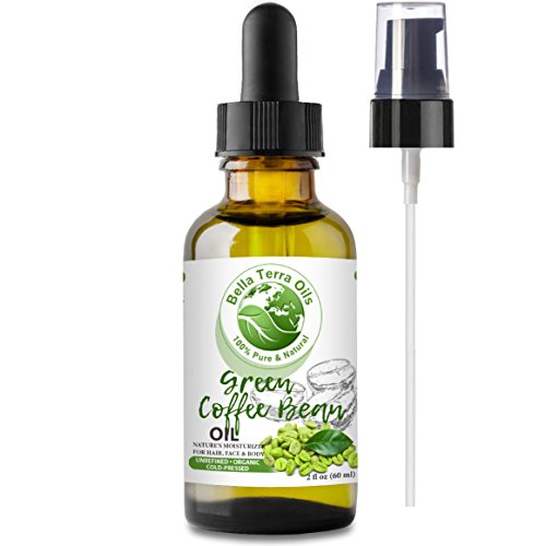 NEW Green Coffee Bean Oil. 2oz. Cold-pressed. Unrefined. Organic. 100% Pure. Non-comedogenic. Hexane-free. Reduces Eye Puffiness. Natural Moisturizer. For Hair, Skin, Nails, Stretch Marks, Scars.