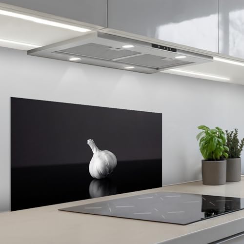 Credence cuisine sur mesure 45x90 cm plaque adhesive murale noire et blanche motif ail