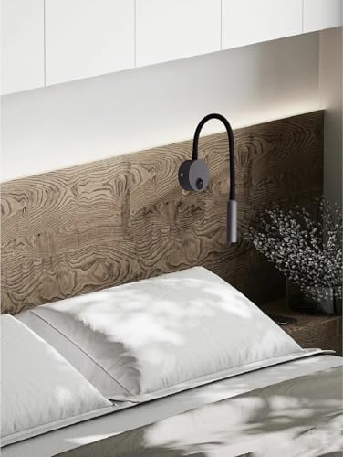 Image of 2-Pack Modern Gray Bed Reading Light Wall Mount Lamp, 25 Focused Beam 3000K Warm White for Bedroom, Minimalist Reading Light for Bed Headboard, 4.92ft Plug-in, AC 85-265V