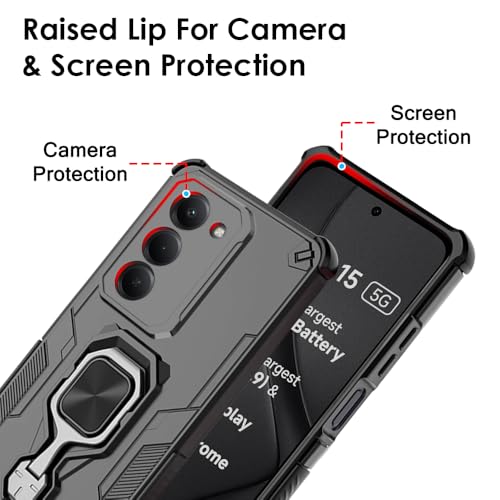 Image of TheGiftKart Tough Armor Bumper Back Case Cover for Mi Redmi 15 5G | Ring Holder & Kickstand in-Built | 360 Degree Protection Back Case Cover for Mi Redmi 15 5G (PC & TPU, Black)