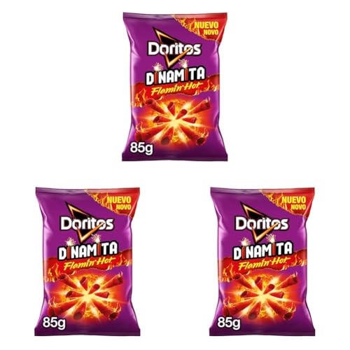 Doritos Dinamita Flamin Hot, Snack de Maíz Picante Sabor a Chile Picante y Lima, Bolsa Individual de Aperitivo, 85 gr (Paquete de 3)