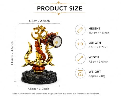 Image of Hindu Trishul Damroo Idol with Original Rudraksha | Small Murti for Car Dashboard, Home Decor, Office Table, Pooja | Spiritual Gift Item | 11 cm