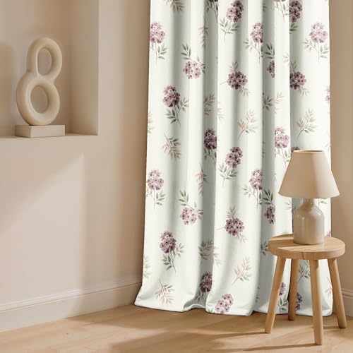 Image of Ultimate Trends Room Darkening Digital Printed Floral Geomatrical Prints Curtain 65-70% Opacity,Diamond Eyelets, Tie Back, Floral Geomatrical, 6 FEET Pack of 2,Off-White with Mauve