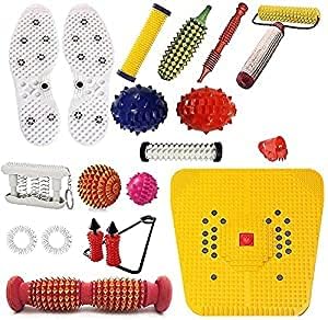 Wooden Foot Roller Acupressure Magnetic Stress Mat Combo Kit