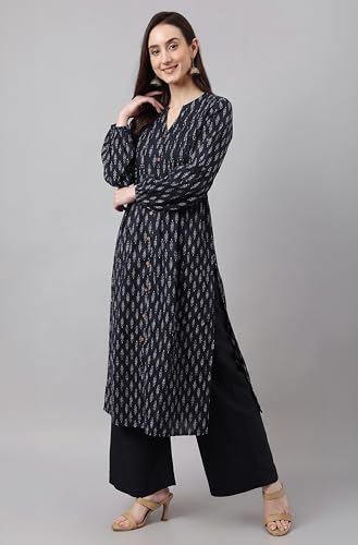Image of Janasya Women's Pure Cotton Floral Printed A-line Kurta