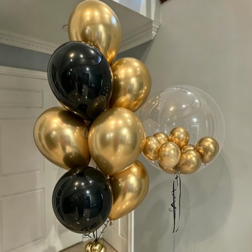 Image of Hiquaty Black and Gold Balloons,60pcs 12 Inch Black Balloons Gold Balloons