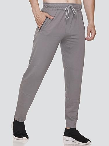 Image of Plus Size Cotton Loop Knit Lowers for Men, Zip Pocket, Night Pant, Joggers, Sports Trousers, Gym n Lounge Wear Track Pant for Boys Grey 4XL