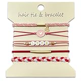 MatFirsmo Hair Tie Bracelets for Women Girls, Set of 5 Stylish Dual-Use Love Bracelet Hair Ties Braided Boho Hair Bands Elastic No Damage for Thick & Thin Hair, Valentines Day Gifts for Her, Pink