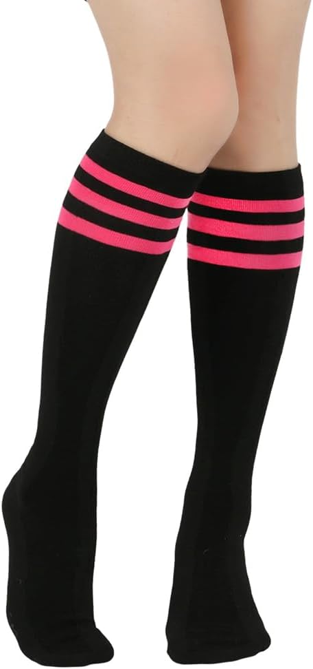 Women Knee High Socks Striped Tube Long Socks Colorful Calf Socks Sports Athletic Roller Skate Knee High Stockings