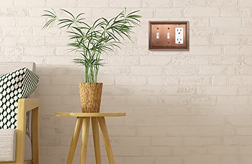 Image of Henne Bery Sunken Pearls Heavy Duty Decorative Wall Plate Switch Plate Outlet Cover (Double Toggle /Single Decorator, Antique Copper)