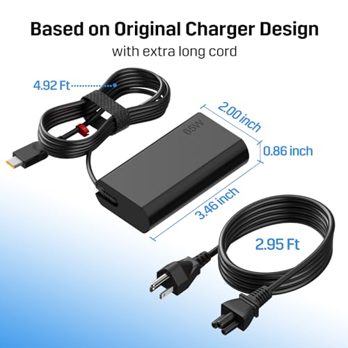 Image of 2026 Slim 65W USB C Laptop Charger Compatible with Lenovo Thinkpad T14 T14s T15 T16 X1 Yoga 7i Chromebook Type C AC Power Adapter Supply Cord