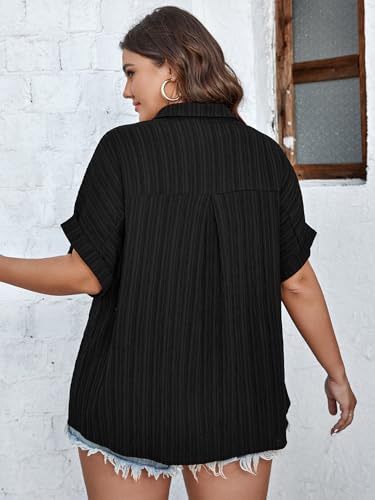 SCOMCHIC Women Plus Size Button Down Short Sleeve Shirts Collared Textured Summer Blouse Casual Tops with Pockets4