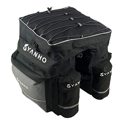 Alforjas para bicicleta,Bolsas para sillines,Impermeable,Alforjas para portaequipajes de bicicleta 3 compartimentos,43L,Color Negro, 1.3kg By Beatie