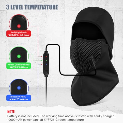 V.Step Heated Balaclava Men Women, Wire Control Ski Mask Winter Face Mask with Timer Windproof Warm Shiesty Mask for Motorcycle Fishing Hunting(No Battery), Black - Image 3