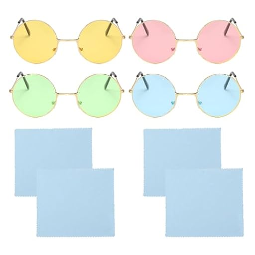 ATBUSS 4 Pares De Anteojos De Fiesta De Color Con Marco Redondo Y 4 Paños Para Anteojos, Accesorios Fotográficos Divertidos, Adecuados Para Fiestas Temáticas Y Actividades Navideñas. | Ya disponible en tu tienda friki favorita! En mundofriki.es!