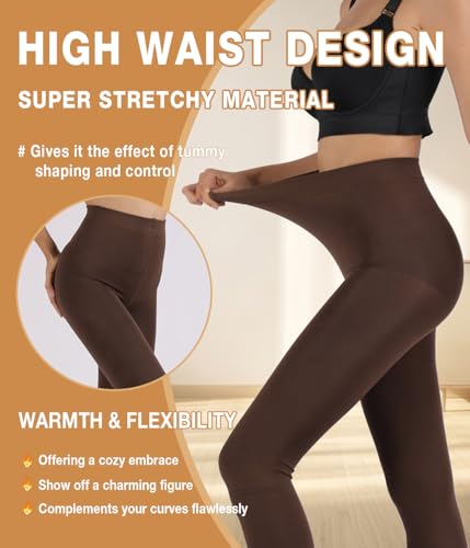 Image of MERYLURE Winter Warm Fleece Lined Tights for Women, Opaque Thermal Pantyhose, High Waisted Control Top Leggings