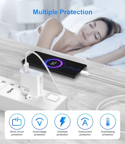 90W USB Fast Charger Compatible with Xiaomi 15 Ultra 15 Pro 14T 14 Ultra, Turbo Charging for Redmi Note 14 13 12 11 Poco X7 F7 X7 Pro X6 F6 Pad 7 Wall Charger with 6A Type C Charging Cable 1M - Image 4
