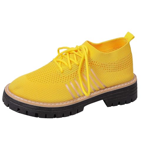 Basket orthopédique femme tendance jaune avec lacets et plateforme