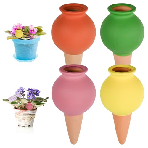 NAROSEBE 4 Pcs Arrosage Goutte à Goutte en Terre Cuite, Cône Arrosage Argile 105ml, Arrosage Automatique Intérieur avec Reservoir, Arrosage Plante Vacances,...
