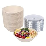 JAYEEY 32OZ Round Disposable bowls with lids, Sugarcane Fiber Biodegradable Paper Bowls  take away f