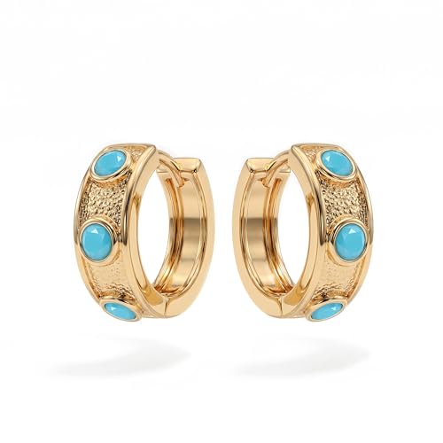 MYEARS Women Turquoise Earrings Gold Huggie Hoop 14K...