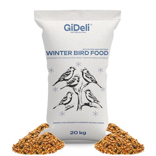GiDeli Vogelfutter Winter 20kg - Streufutter für Wildvögel ganzjährig - Meisenfutter für Garten & Balkon mit Leinsamen reich an Omega-3, Calcium – ohne Zusatzstoffe